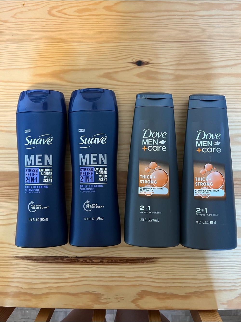 Set of 4 New Dove Men+Care & Suave Men 2 in 1 Shampoo & Conditioner Bottles